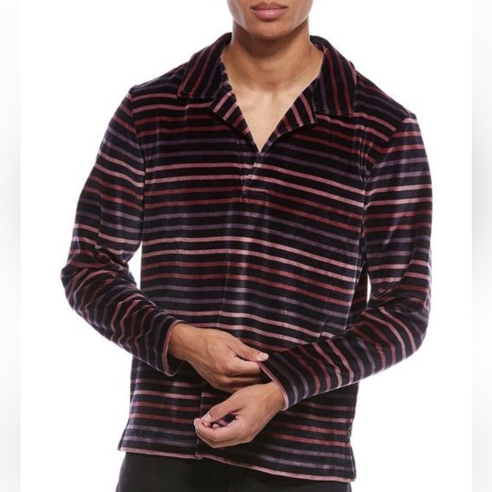 Todd Snyder Burgundy and Black Striped Shirt - velvet - Size S